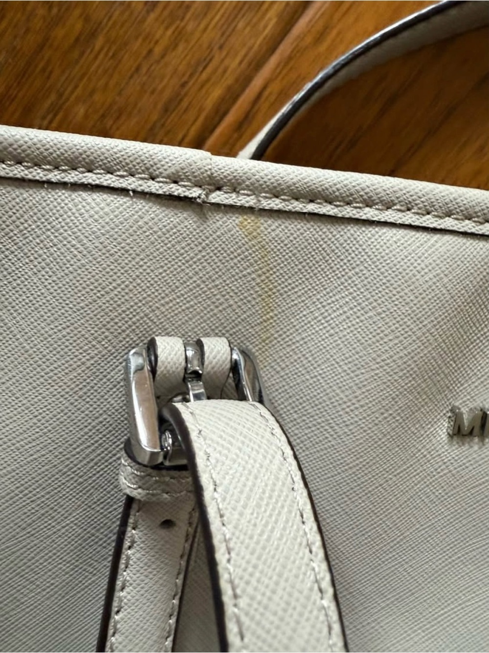 Michael Kors Light Cream Saffiano Leather Tote with Logo Charm - Picture 6 of 9
